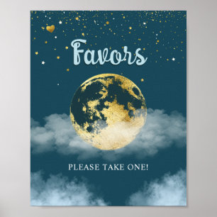 Goud Blauwgroen Over the Moon Favors Baby shower S Poster
