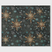 Goud Blauwgroen Snowflake Christmas Wrapping papie Cadeaupapier (Vlak)