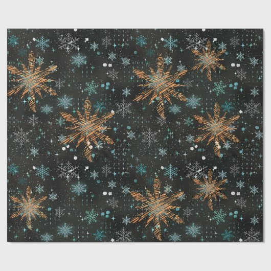 Goud Blauwgroen Snowflake Christmas Wrapping papie Cadeaupapier (Vlak)