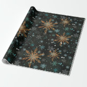 Goud Blauwgroen Snowflake Christmas Wrapping papie Cadeaupapier (Uitgerold)