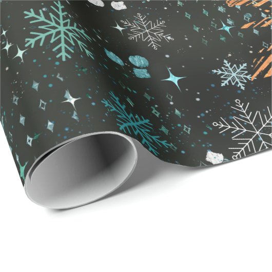 Goud Blauwgroen Snowflake Christmas Wrapping papie Cadeaupapier (Rol Hoek)