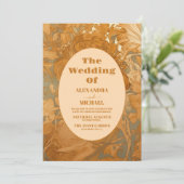 Goud Bloemen Art Nouveau Bruiloft Kaart (Staand voorkant)