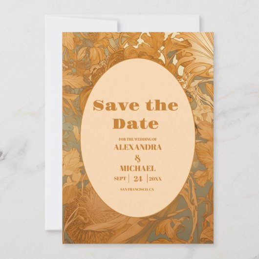 Goud Bloemen Art Nouveau Bruiloft Save The Date (Voorkant)