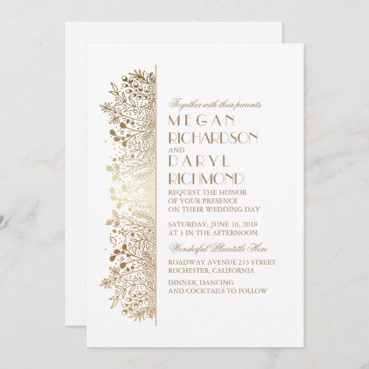 Goud Bloemen Baby's adem Elegant Bruiloft Kaart (Voorkant / Achterkant)