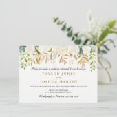 Goud Bloemen Blad Repetitie Diner Invite Kaart (Staand voorkant)