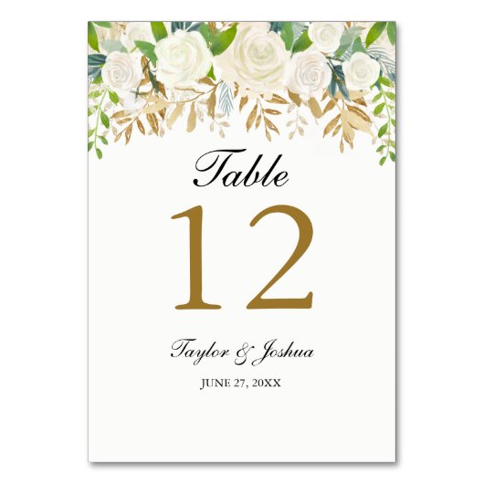 Goud Bloemen Blad Waterverf Tafel Kaarten (Voorkant)