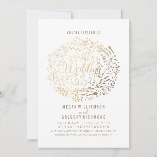 Goud Bloemen Boeket Elegant Modern Bruiloft Kaart (Voorkant)