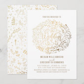 Goud Bloemen Boeket Elegant Modern Bruiloft Kaart (Voorkant / Achterkant)