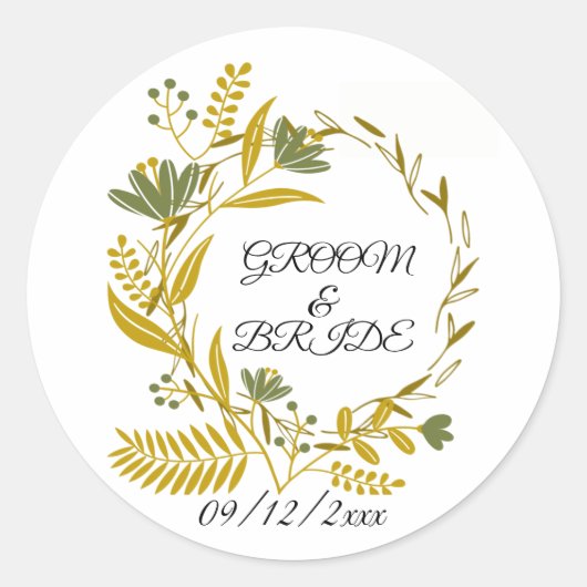 Goud Bloemen bruidegom & bruid Dank u Ronde Sticker (Voorkant)