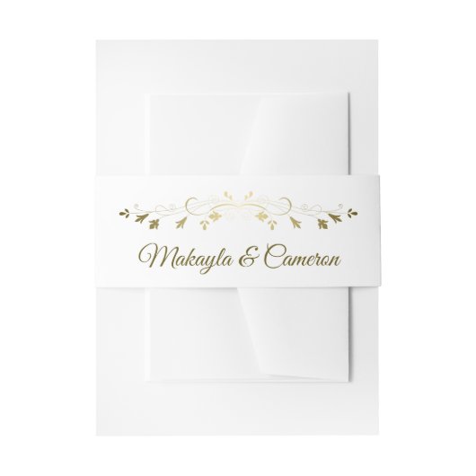 Goud Bloemen Bruiloft Bells Elegant Eenvoudig Uitnodigingen Wikkel (Voorkant Voorbeeld)