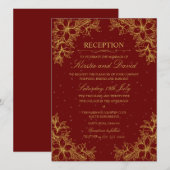 Goud  Bloemen Bruiloft Receptie Kaart (Voorkant / Achterkant)