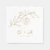 Goud Bloemen Elegant Paar Monogram Bruiloft Servet (Voorkant)