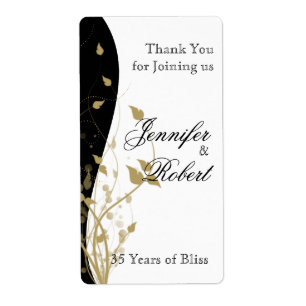 Goud Bloemen Gebogen Jubileum Wijnlabel Etiket