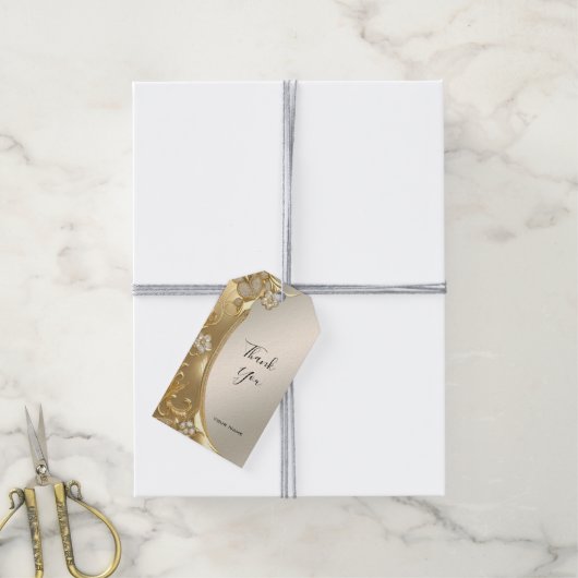 Goud  Bloemen Gift Label Cadeaulabel (Met Touw)