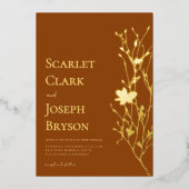 Goud Bloemen Groen Herfst Terracotta Bruiloft Echt Folie Uitnodiging (Voorkant)