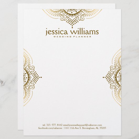 Goud Bloemen  Kant Geometrisch Ontwerp Briefhoofd Ontwerp (Voorkant / Achterkant)