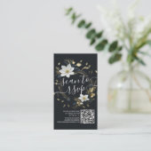 Goud Bloemen Krans Bruiloft QR Code Website RSVP Informatiekaartje (Staand voorkant)