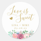 Goud Bloemen Liefde is Lief Bruiloft Favor Ronde Sticker (Voorkant)