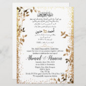 Goud Bloemen Moslim Arabisch en Engels bruiloft Kaart (Voorkant / Achterkant)