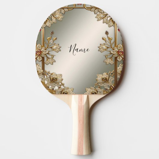 Goud Bloemen Ping Pong Paddle Tafeltennisbatje (Achterkant)