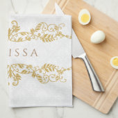 Goud Bloemen Swirls Lijst Theedoek (Quarter Fold)