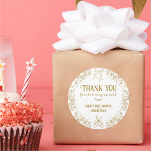 Goud Bloemen  Teddy Bear Baby shower Ronde Sticker