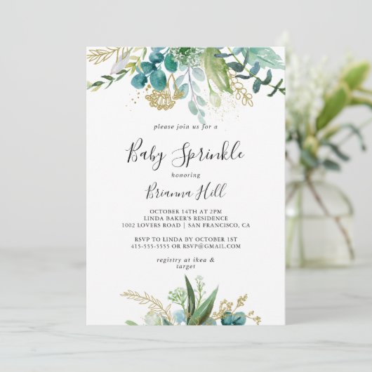 Goud Bloemen Tropisch groen Baby Strooien Kaart (Staand voorkant)