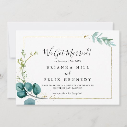 Goud Bloemen Tropisch groen Elopement Aankondiging (Voorkant)