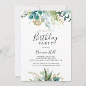 Goud Bloemen Tropisch groen Verjaardagsfeest Kaart (Voorkant)