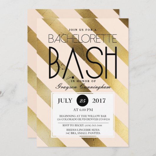 Goud & Blush Bachelorette Bash | Uitnodigen voor f Kaart (Voorkant / Achterkant)