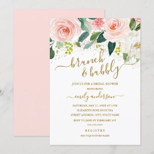 Goud blush Floral Brunch en beestabel Vrijgezellen Kaart