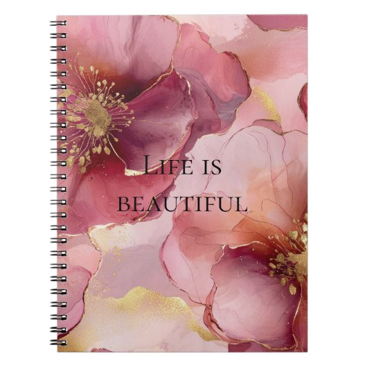 Goud Blush Roze Bourgondië Bloem Notitieboek (Voorkant)