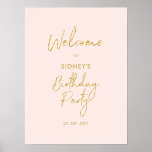 Goud & Blush Roze Moderne Verjaardagsfeest Verwelk Poster