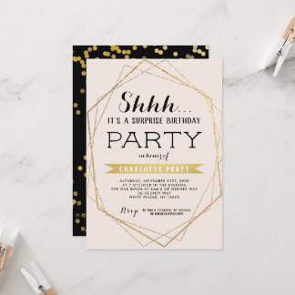 Goud Blush Shh Verrassings Verjaardagsfeest Uitnod Kaart