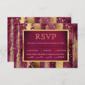 Goud, bordeaux streken, confetti bruiloft RSVP kaa (Voorkant / Achterkant)