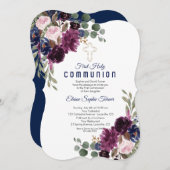 Goud Bordeaux Witte Rozen Eerste Heilige Communie Kaart (Voorkant / Achterkant)