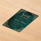 Goud Border Groen Zoet Zestien 16 Verjaardag Acryl Uitnodigingen (Laagn)