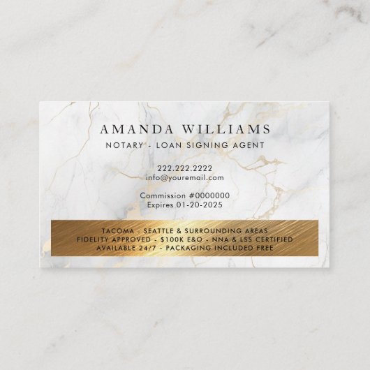 Goud border marmer van de notaris-ondertekenaar visitekaartje (Achterkant)