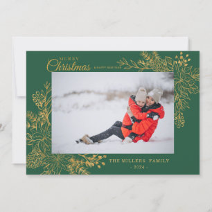 Goud  Botanisch Lijst Foto Vrolijk Kerstfeest Feestdagenkaart