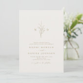 Goud, botanisch monogram rustige bruiloft kaart (Staand voorkant)