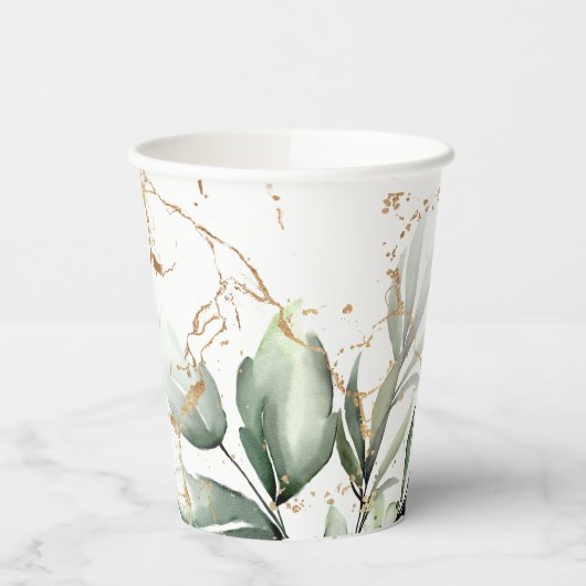 Goud botanische Eucalyptus Elegant Greenery Moss Papieren Bekers (Links)