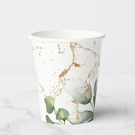 Goud botanische Eucalyptus Elegant Greenery Moss Papieren Bekers (Voorkant)