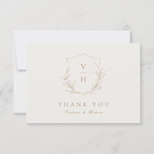 Goud, botanische monogram bruiloft bedankt (Voorkant)