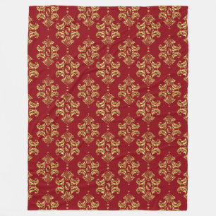 Goud & Bourgogne  Bloemen Ornament Patroon Fleece Deken