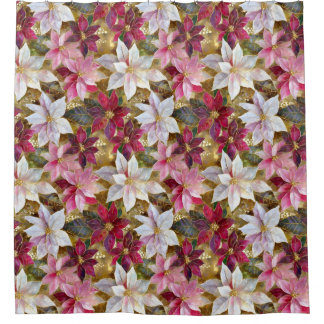 Goud Bourgogne Brons Roze Rood Wit Poinsettia Douchegordijn