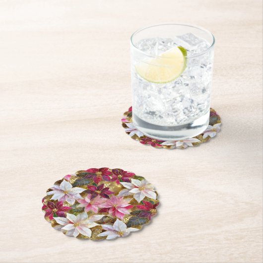 Goud Bourgogne Brons Roze Rood Wit Poinsettia Kartonnen Onderzetters (Insitu)