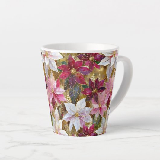 Goud Bourgogne Brons Roze Rood Wit Poinsettia Latte Mok (Rechterhoek)