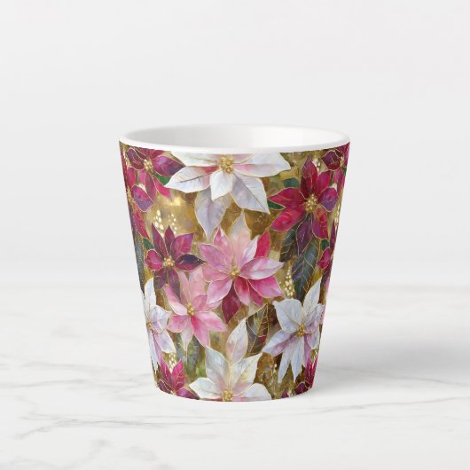 Goud Bourgogne Brons Roze Rood Wit Poinsettia Latte Mok (Voorkant)