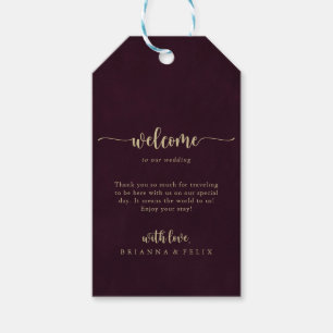 Goud Bourgogne Kalligrafie Bruiloft Welkom Cadeaulabel