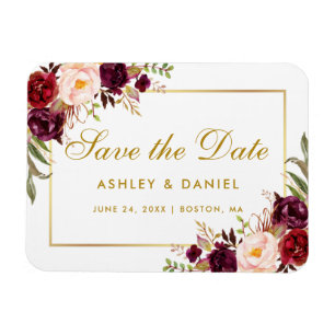 Goud Bourgogne Waterverf Floral Save The Date Magneet